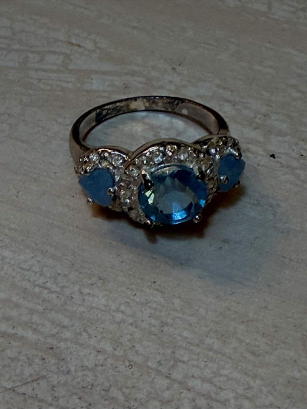 Silver Blue Crystal Three-Stone Ring - Womens Jewelry